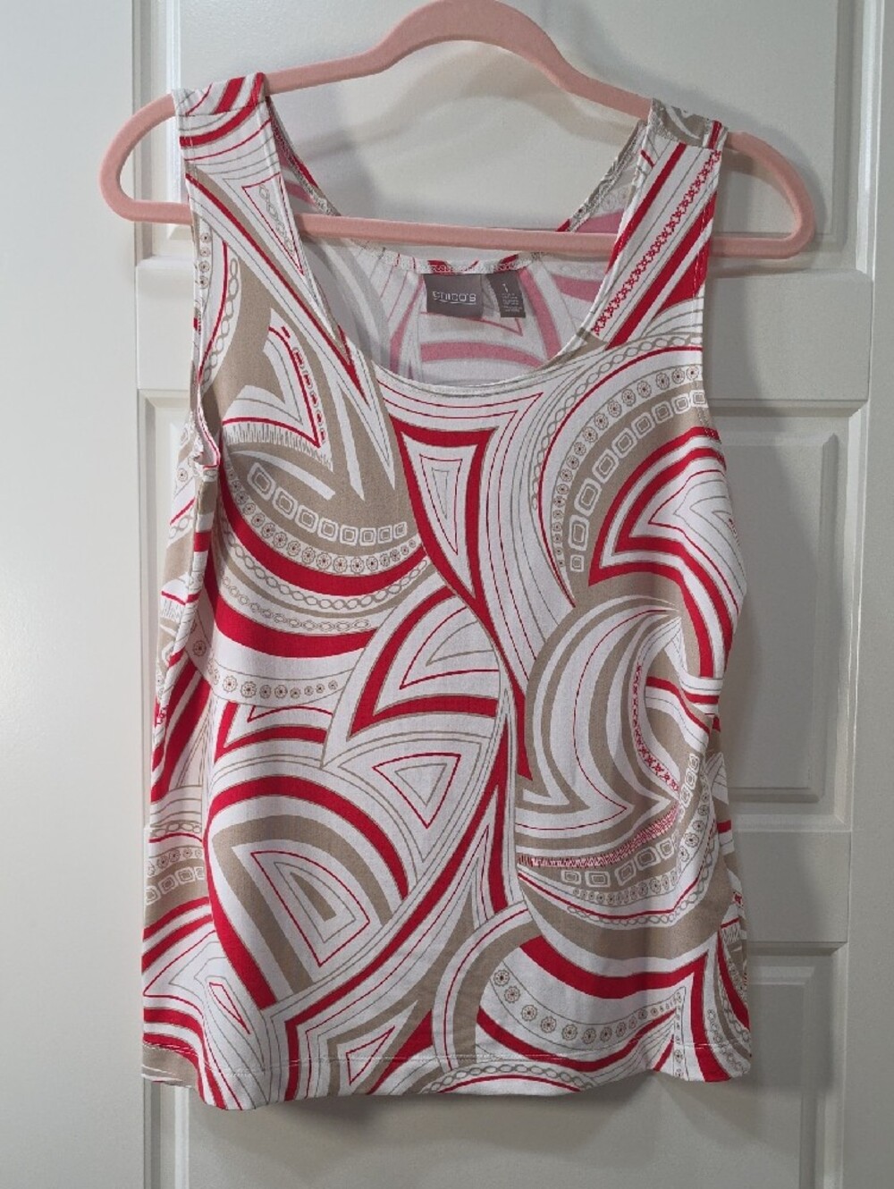 Chico’s Red, White & Beige Tribal Print Microfiber Tank Top | Size M - Picture 4 of 6